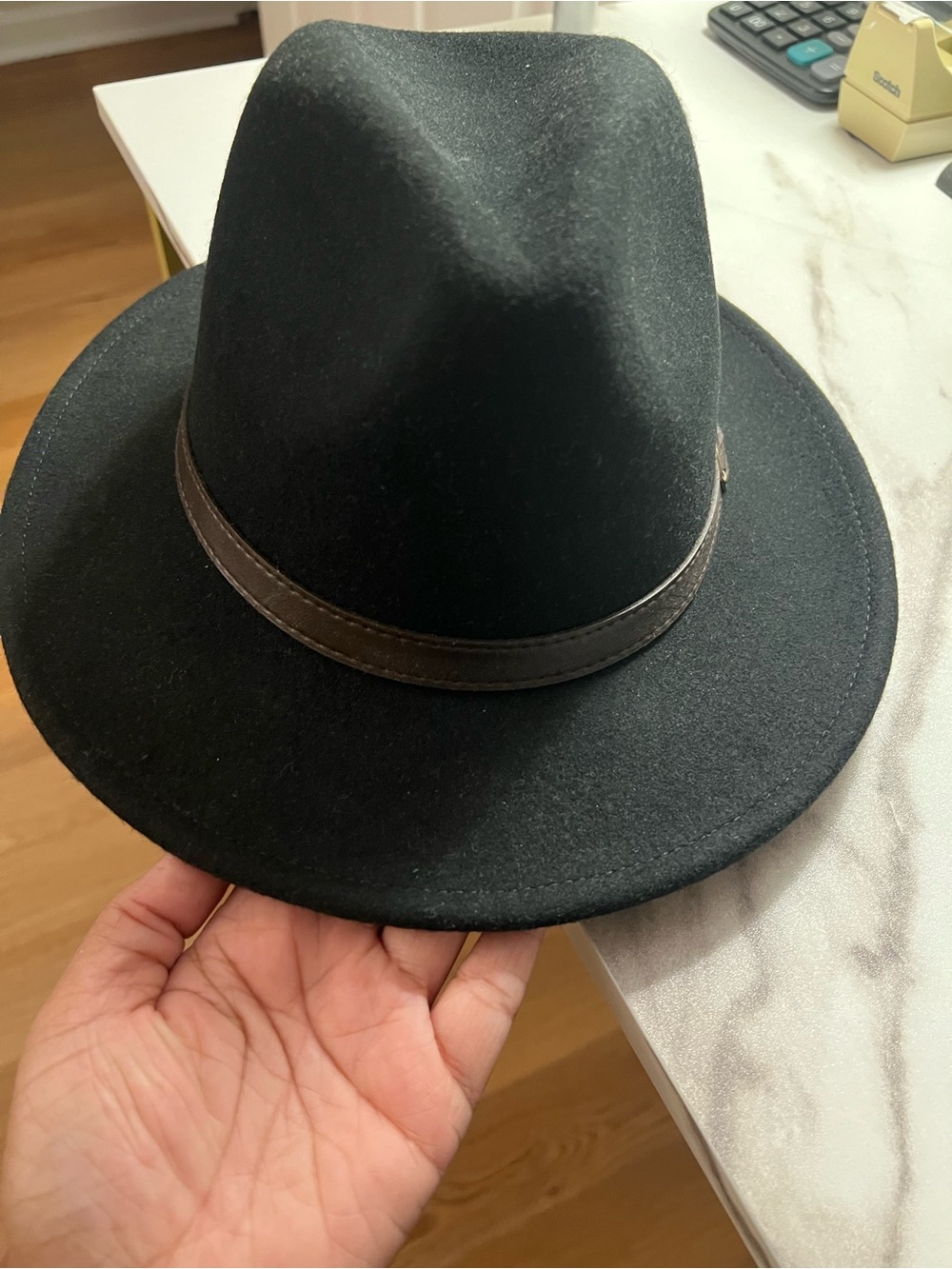 Classic Black 100% Wool Fedora with Brown Band